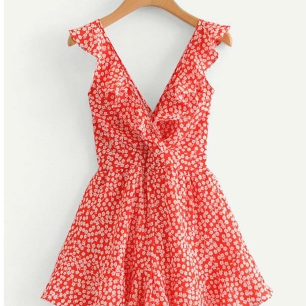 Shein Floral Self-Tie Back Romper - Picture 1 of 6